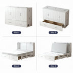 Lit escamotable Armoire-lit Murphy gris foncé / blanc / cerisier avec matelas, tiroir de rangement et station de recharge – Grand lit, 1 personne