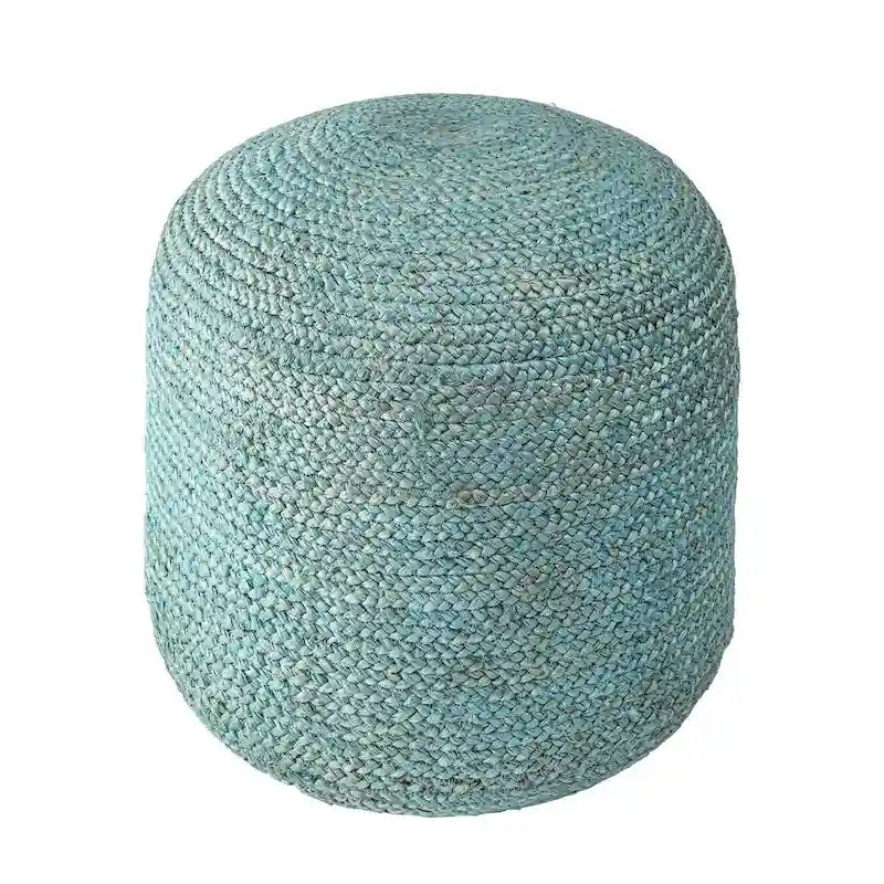 Pouf Ottoman en Jute Tressé – Bleu / Vert – Une Place