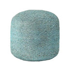 Pouf Ottoman en Jute Tressé – Bleu / Vert – Une Place