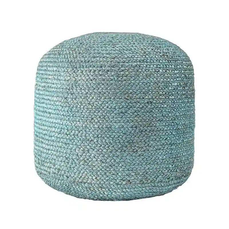 Pouf Ottoman en Jute Tressé – Bleu / Vert – Une Place