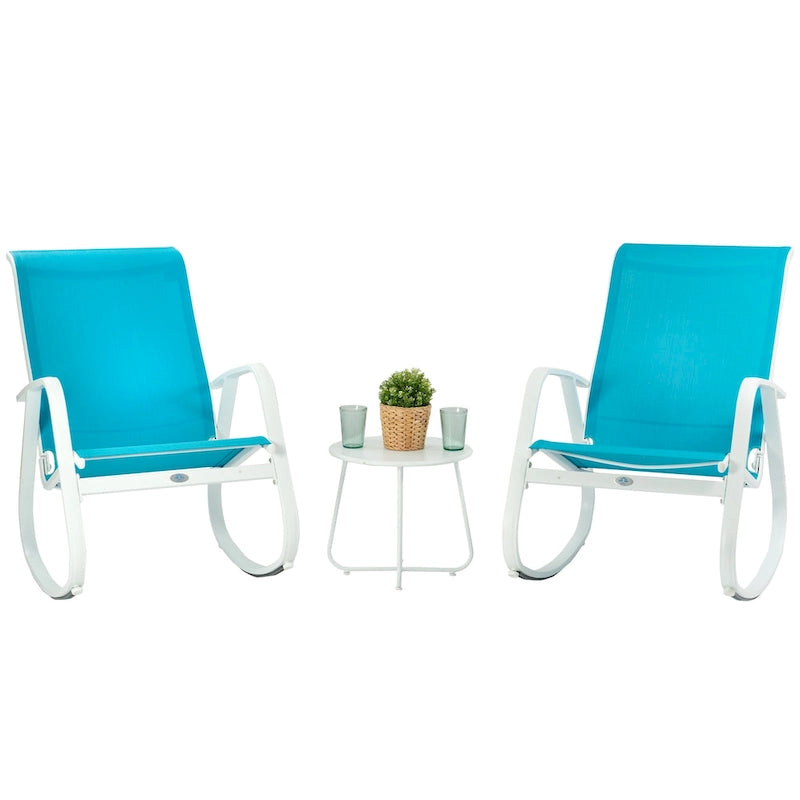 Fauteuil à bascule d'extérieur Sling, Bleu / Beige / Gris, Individuel