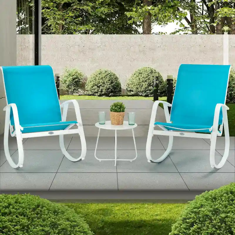 Fauteuil à bascule d'extérieur Sling, Bleu / Beige / Gris, Individuel
