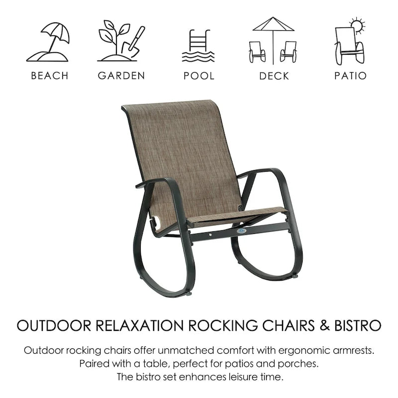 Fauteuil à bascule d'extérieur Sling, Bleu / Beige / Gris, Individuel