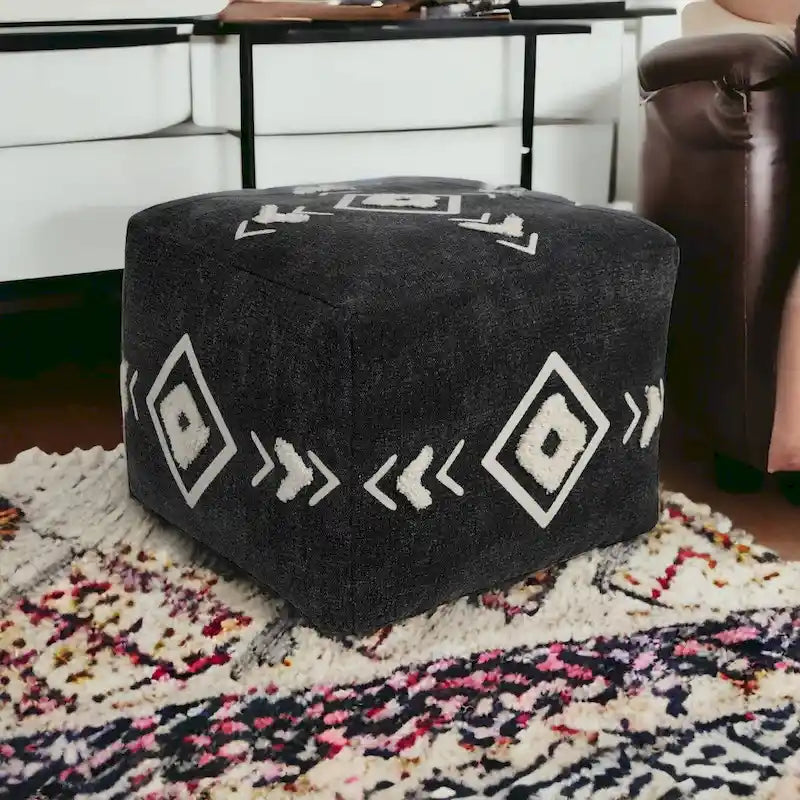 Pouf ottoman en coton noir 45 cm – Une place