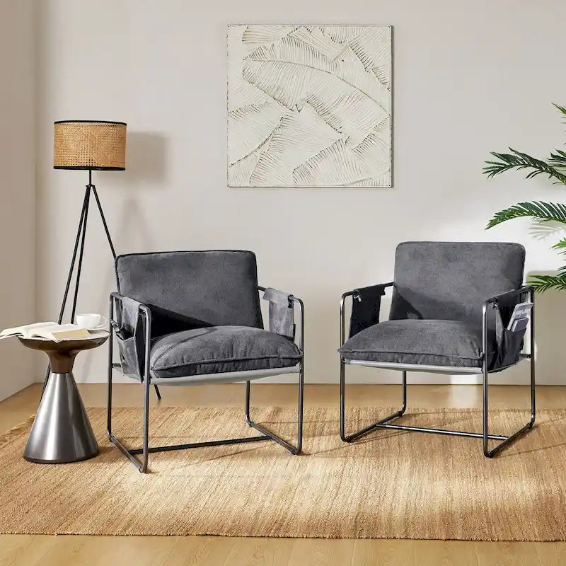 Fauteuil d'appoint moderne avec poches latérales, lot de 2 (Noir/Vert/Gris/Beige/Bleu)