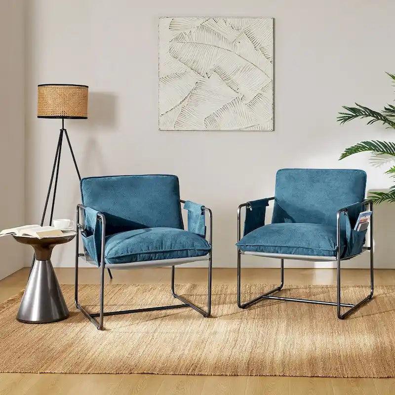Fauteuil d'appoint moderne avec poches latérales, lot de 2 (Noir/Vert/Gris/Beige/Bleu)