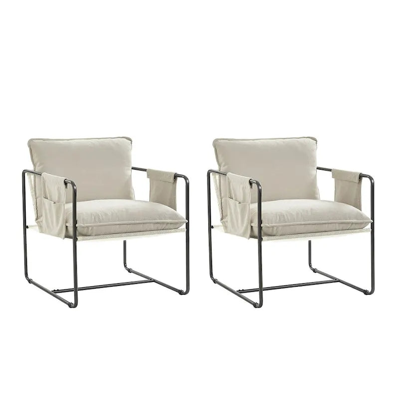 Fauteuil d'appoint moderne avec poches latérales, lot de 2 (Noir/Vert/Gris/Beige/Bleu)