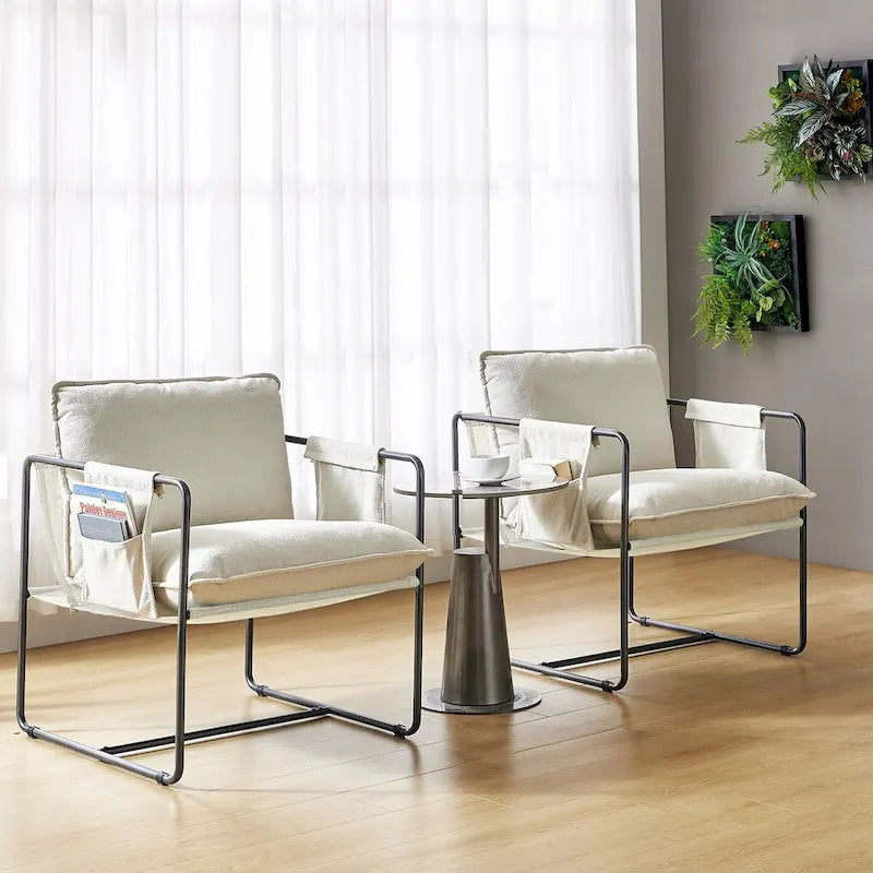 Fauteuil d'appoint moderne avec poches latérales, lot de 2 (Noir/Vert/Gris/Beige/Bleu)