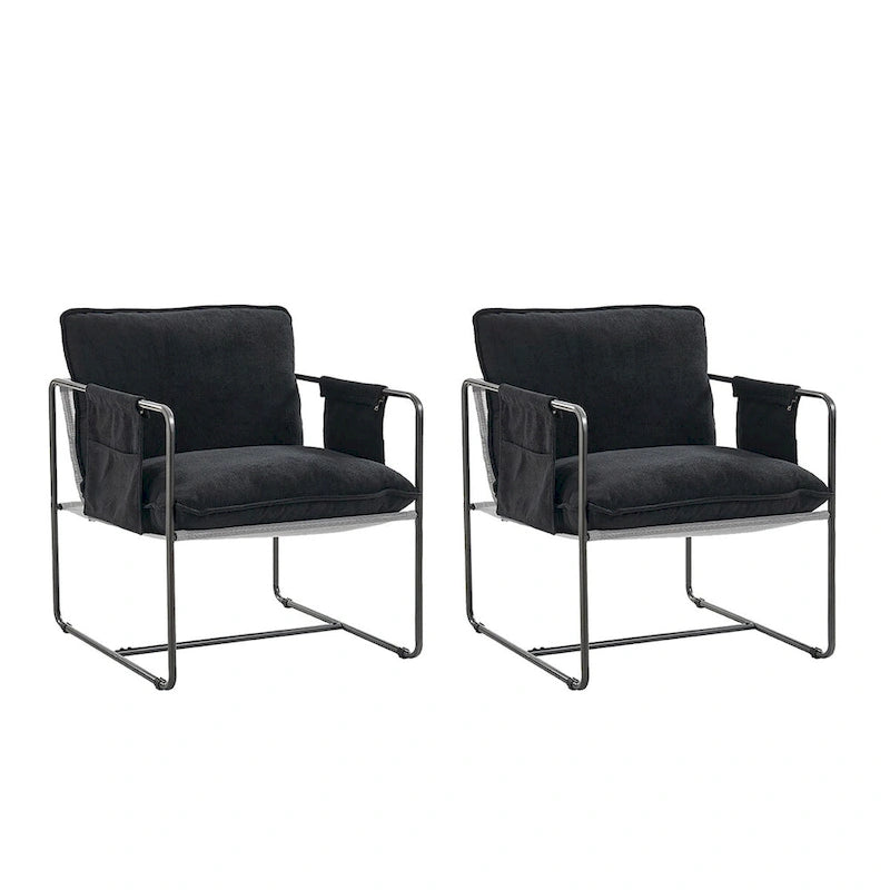 Fauteuil d'appoint moderne avec poches latérales, lot de 2 (Noir/Vert/Gris/Beige/Bleu)