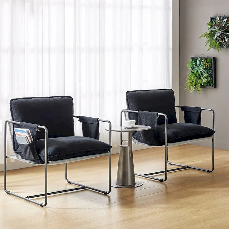Fauteuil d'appoint moderne avec poches latérales, lot de 2 (Noir/Vert/Gris/Beige/Bleu)