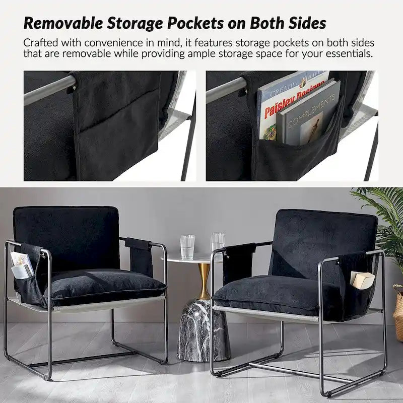 Fauteuil d'appoint moderne avec poches latérales, lot de 2 (Noir/Vert/Gris/Beige/Bleu)