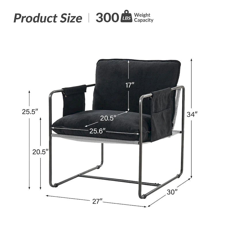 Fauteuil d'appoint moderne avec poches latérales, lot de 2 (Noir/Vert/Gris/Beige/Bleu)