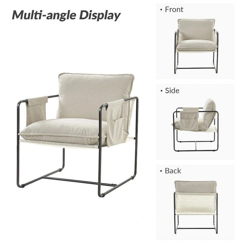 Fauteuil d'appoint moderne avec poches latérales, lot de 2 (Noir/Vert/Gris/Beige/Bleu)