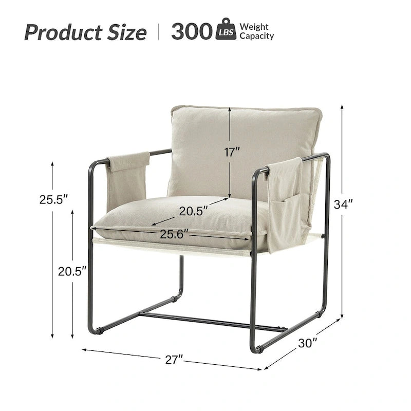 Fauteuil d'appoint moderne avec poches latérales, lot de 2 (Noir/Vert/Gris/Beige/Bleu)