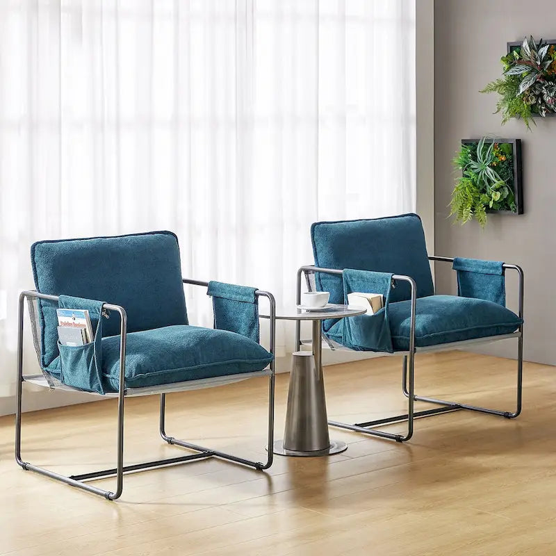 Fauteuil d'appoint moderne avec poches latérales, lot de 2 (Noir/Vert/Gris/Beige/Bleu)