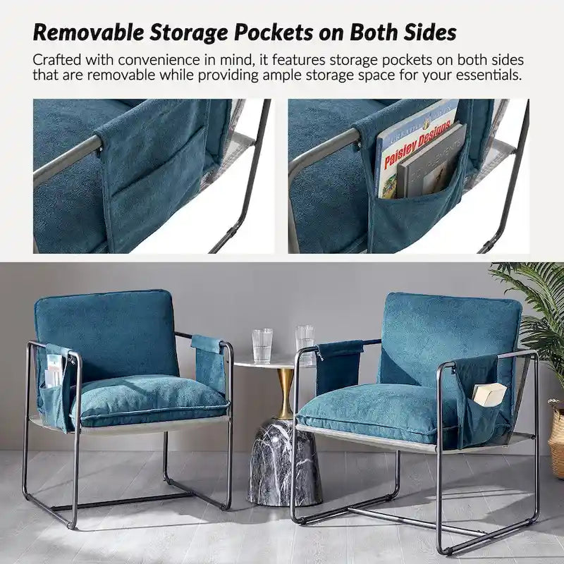 Fauteuil d'appoint moderne avec poches latérales, lot de 2 (Noir/Vert/Gris/Beige/Bleu)