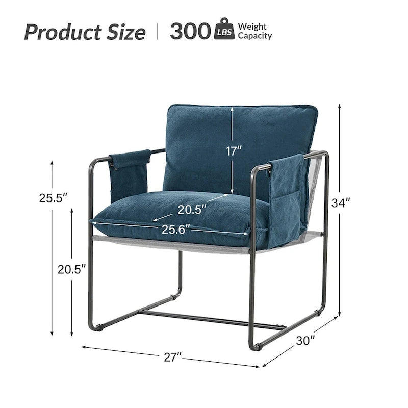 Fauteuil d'appoint moderne avec poches latérales, lot de 2 (Noir/Vert/Gris/Beige/Bleu)