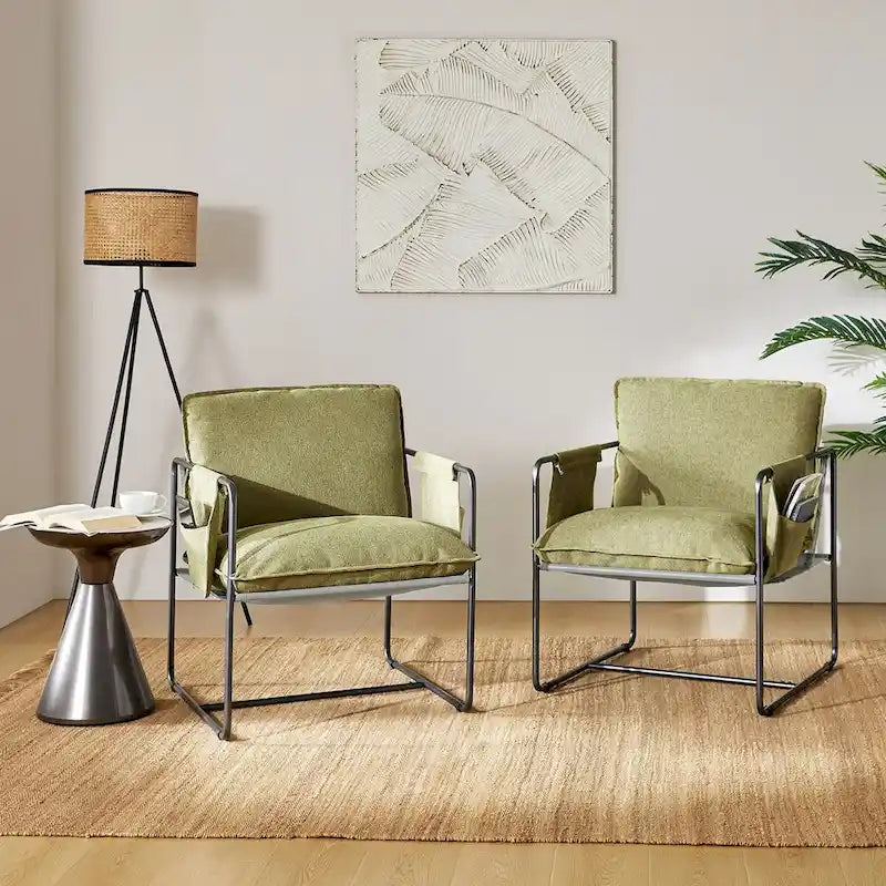 Fauteuil d'appoint moderne avec poches latérales, lot de 2 (Noir/Vert/Gris/Beige/Bleu)