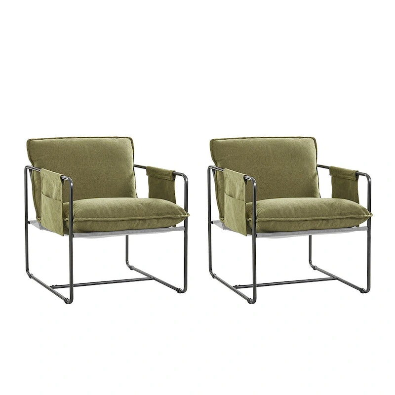 Fauteuil d'appoint moderne avec poches latérales, lot de 2 (Noir/Vert/Gris/Beige/Bleu)