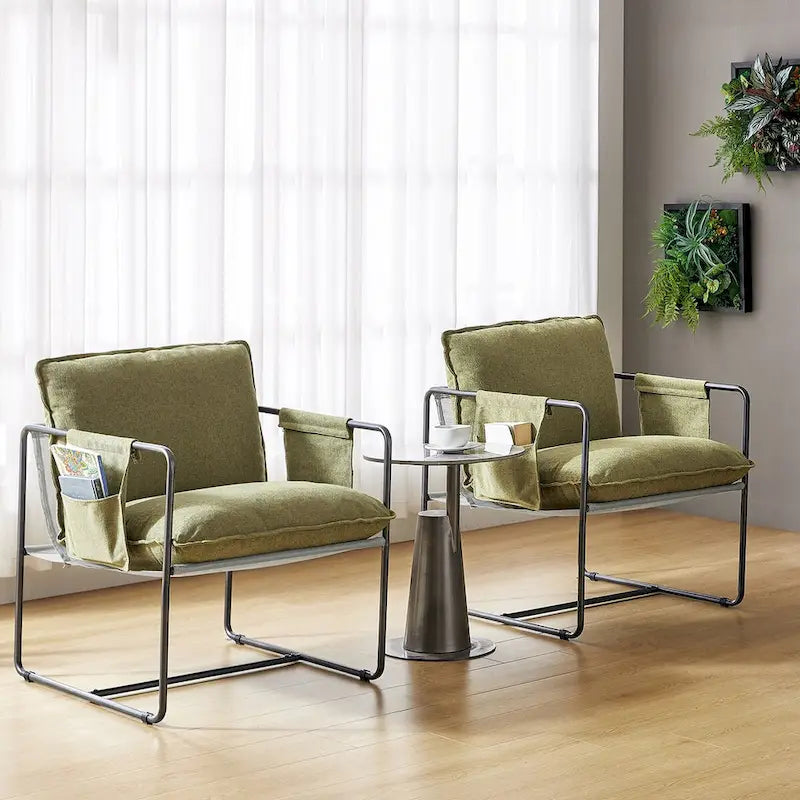 Fauteuil d'appoint moderne avec poches latérales, lot de 2 (Noir/Vert/Gris/Beige/Bleu)