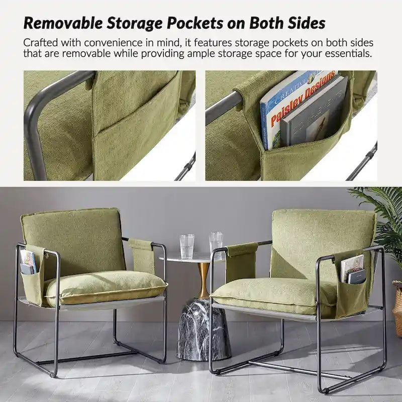 Fauteuil d'appoint moderne avec poches latérales, lot de 2 (Noir/Vert/Gris/Beige/Bleu)