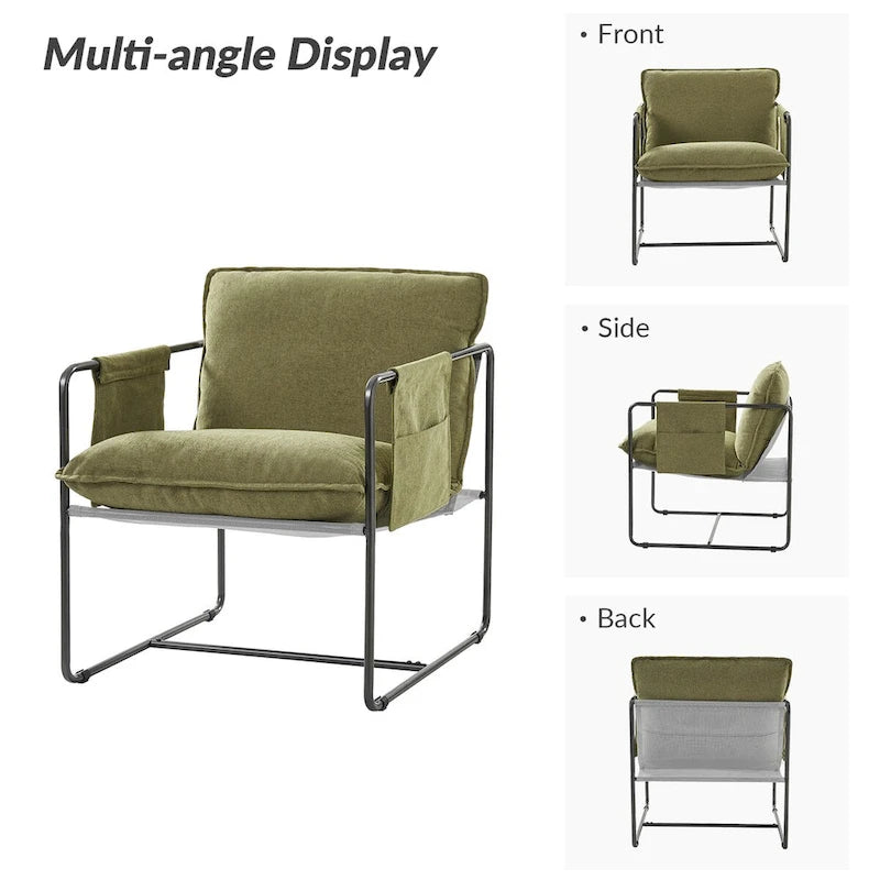 Fauteuil d'appoint moderne avec poches latérales, lot de 2 (Noir/Vert/Gris/Beige/Bleu)