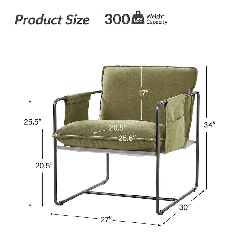 Fauteuil d'appoint moderne avec poches latérales, lot de 2 (Noir/Vert/Gris/Beige/Bleu)