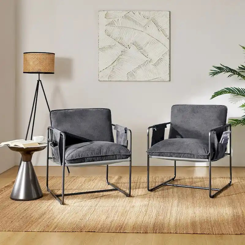 Fauteuil d'appoint moderne avec poches latérales, lot de 2 (Noir/Vert/Gris/Beige/Bleu)