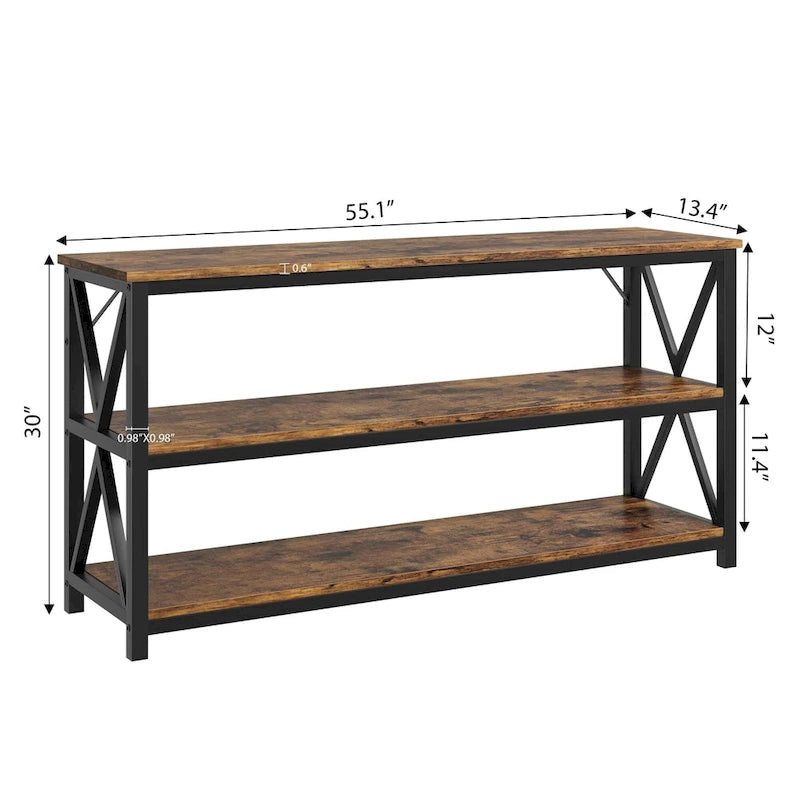 Console industrielle 3 étagères gris/marron, 140 cm
