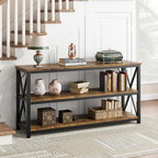 Console industrielle 3 étagères gris/marron, 140 cm