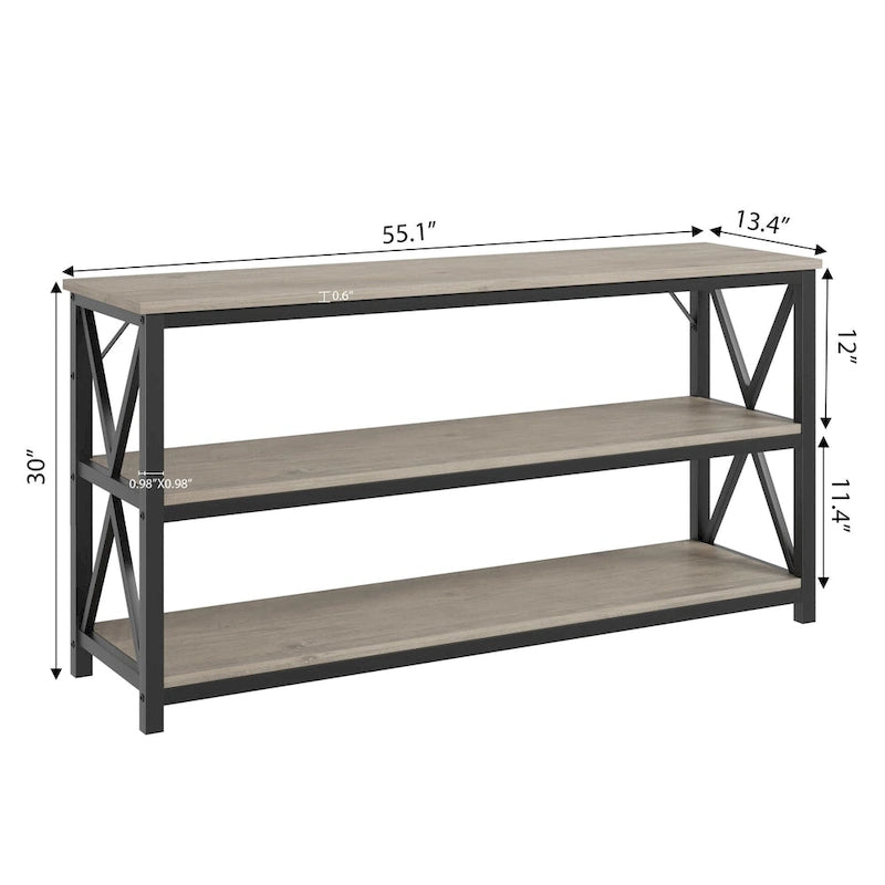 Console industrielle 3 étagères gris/marron, 140 cm