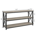 Console industrielle 3 étagères gris/marron, 140 cm