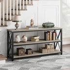 Console industrielle 3 étagères gris/marron, 140 cm
