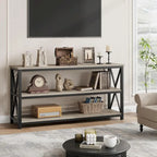 Console industrielle 3 étagères gris/marron, 140 cm