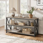 Console industrielle 3 étagères gris/marron, 140 cm