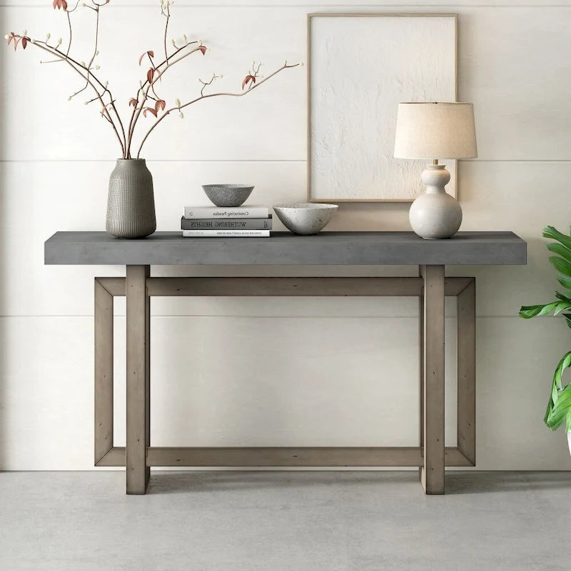 Console table minimaliste gris / noir / blanc / bleu marine – Effet béton, multifonction, 1 personne