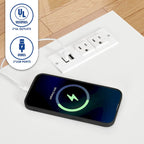 Meuble de rangement mobile blanc à 2 tiroirs avec station de charge, utilisateur unique