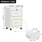 Meuble de rangement mobile blanc à 2 tiroirs avec station de charge, utilisateur unique