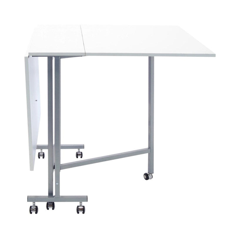 Table pliante artisanale et de coupe blanche/argentée à roulettes, 1 personne