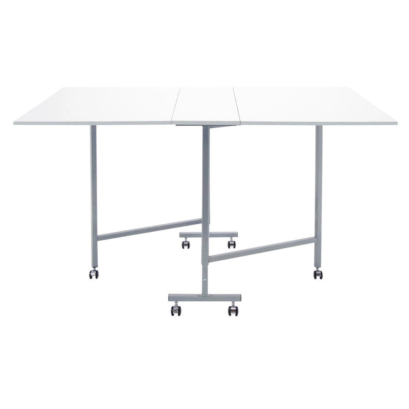 Table pliante artisanale et de coupe blanche/argentée à roulettes, 1 personne