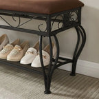 Banc à chaussures marron rembourré avec étagère de rangement – 1 personne, Taille moyenne