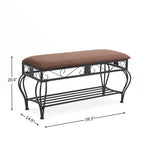 Banc à chaussures marron rembourré avec étagère de rangement – 1 personne, Taille moyenne