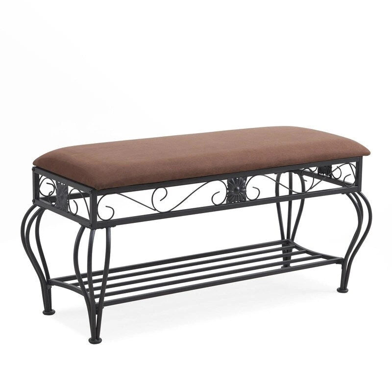 Banc à chaussures marron rembourré avec étagère de rangement – 1 personne, Taille moyenne
