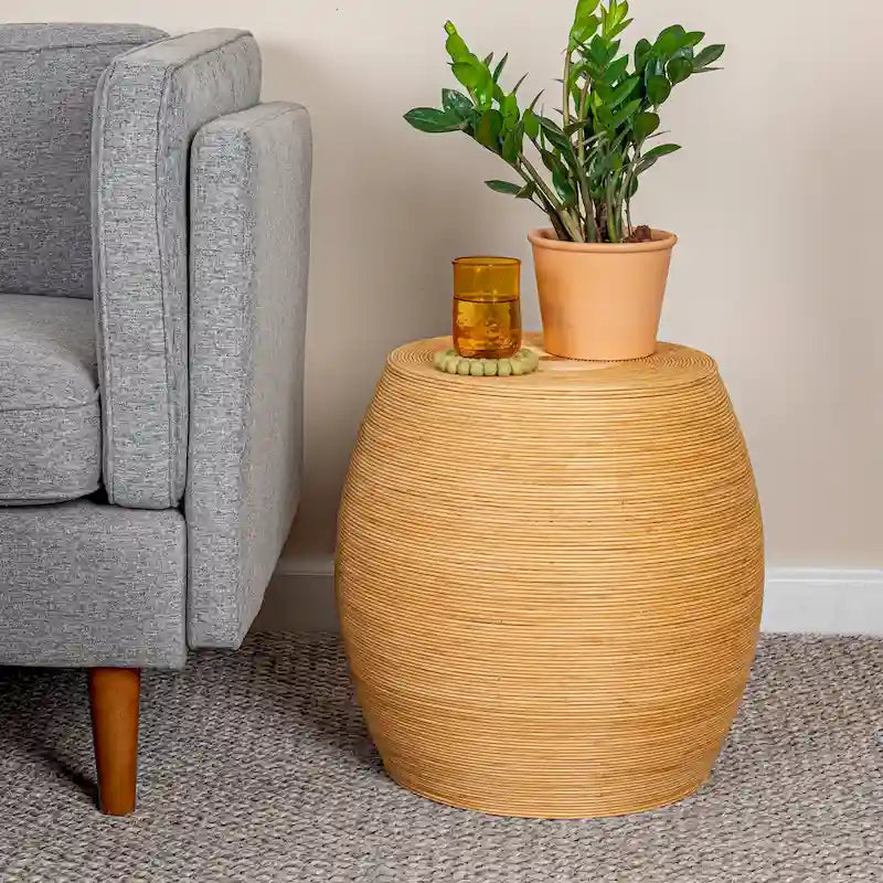 Table d'appoint ronde en rotin - Naturel et noir, 2 tailles
