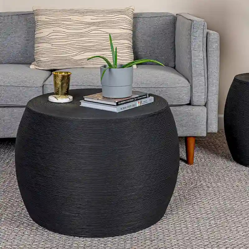 Table d'appoint ronde en rotin - Naturel et noir, 2 tailles