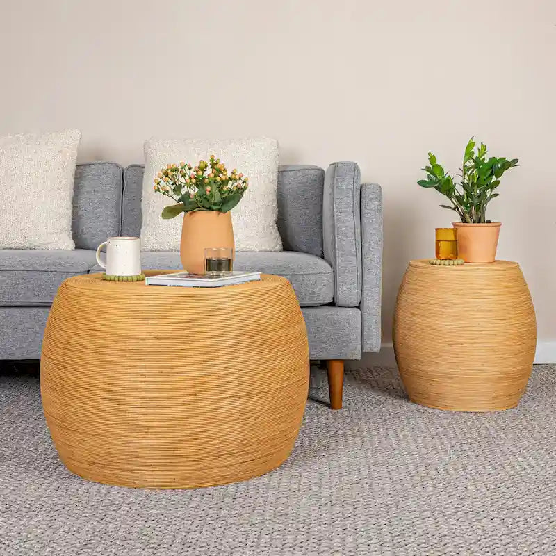 Table d'appoint ronde en rotin - Naturel et noir, 2 tailles
