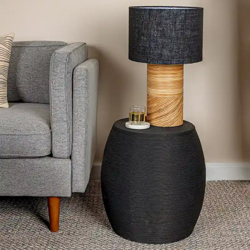 Table d'appoint ronde en rotin - Naturel et noir, 2 tailles