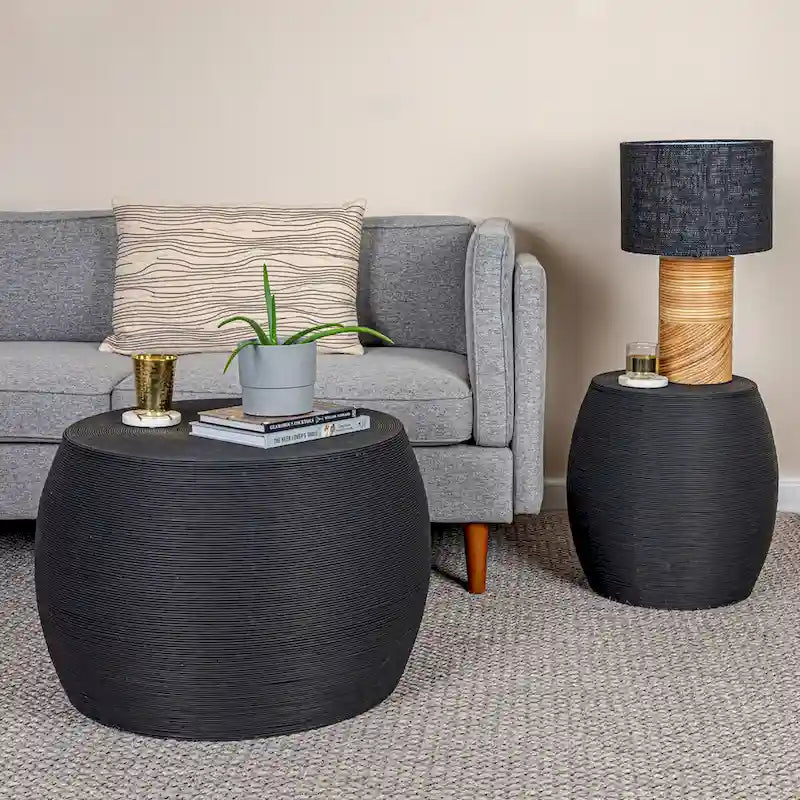 Table d'appoint ronde en rotin - Naturel et noir, 2 tailles