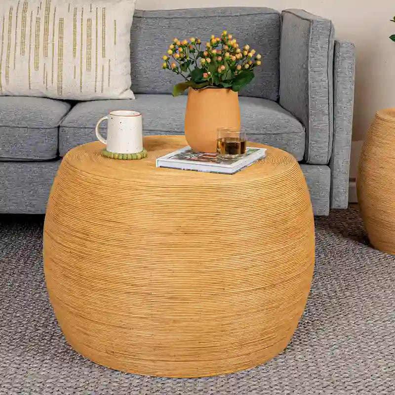 Table d'appoint ronde en rotin - Naturel et noir, 2 tailles
