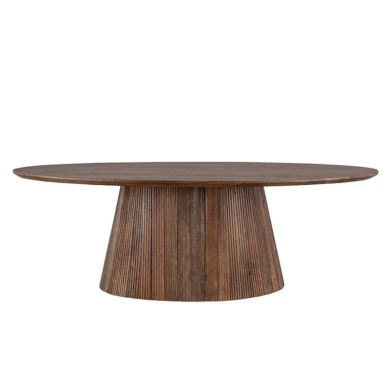 Table basse en bois brun avec base cannelée, plateau rond de 120 cm, 1 pièce